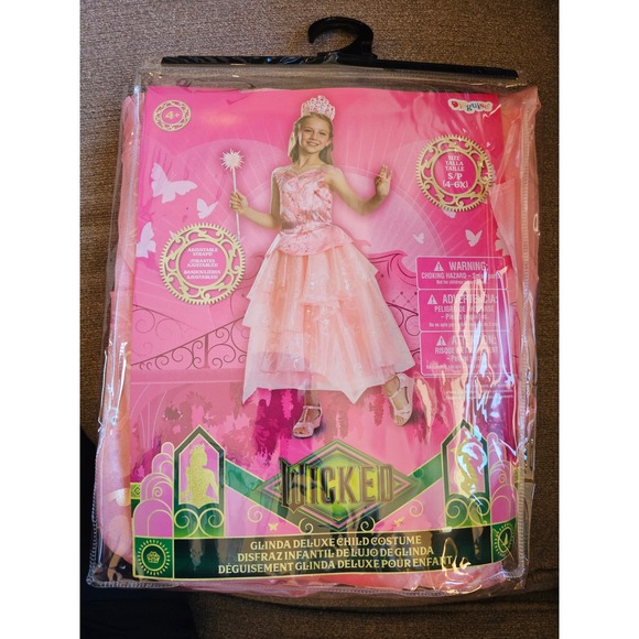 Disguise Glinda Deluxe Child Costume S/P 4-6X Pink Princess Halloween Dress NEW - Picture 2 of 10
